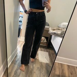 Extra high rise wide leg heavy black denim jeans